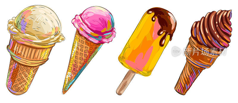Assorted ice creams Drawing